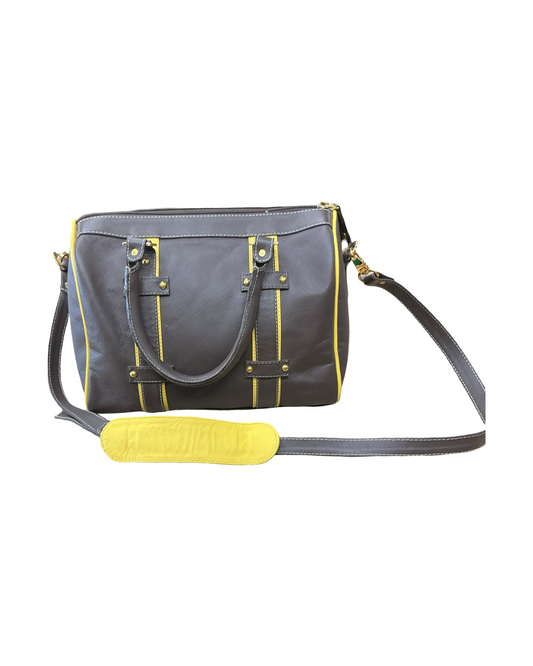 Handbag By Claudia Richards In Brown & Yellow, Size:Medium