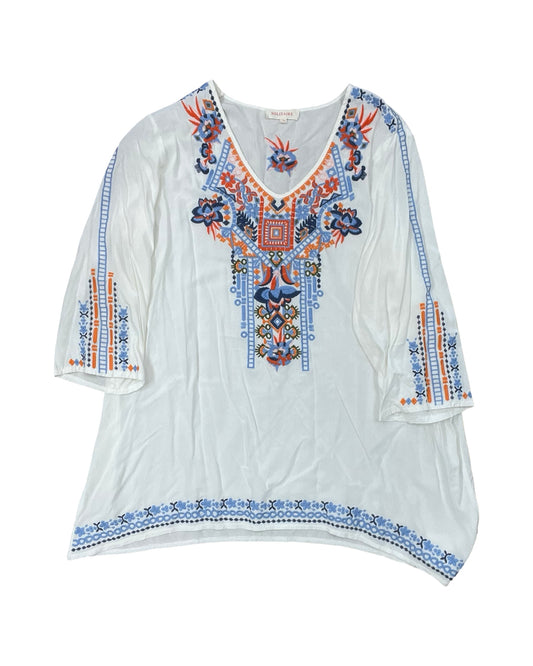 Top 3/4 Sleeve By Solitaire In Cream & Orange, Size:Xl