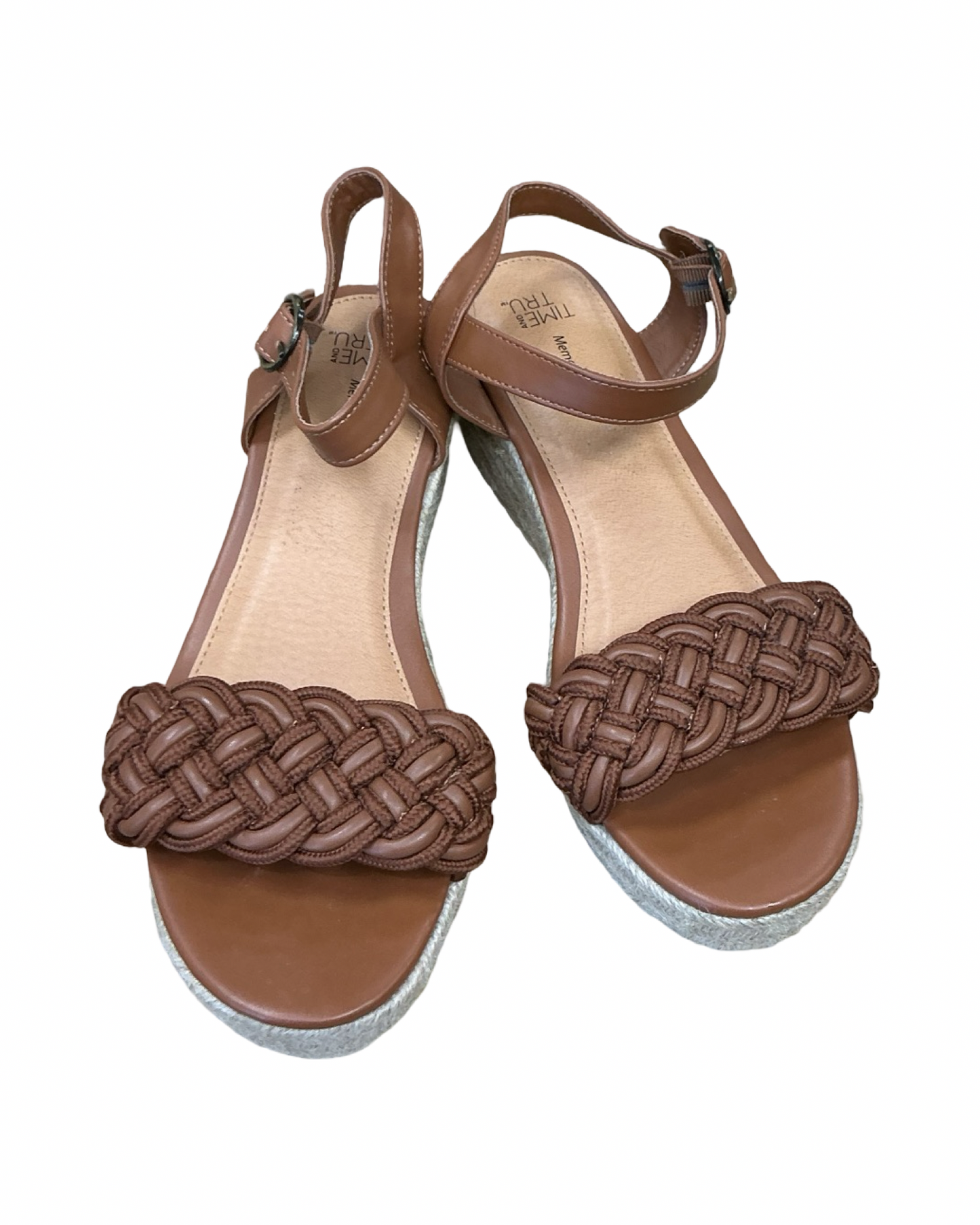 Sandals Heels Wedge By Time And Tru In Brown, Size:9