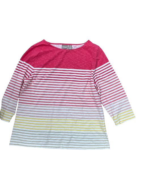 Top 3/4 Sleeve By Chicos In Pink & White, Size:L
