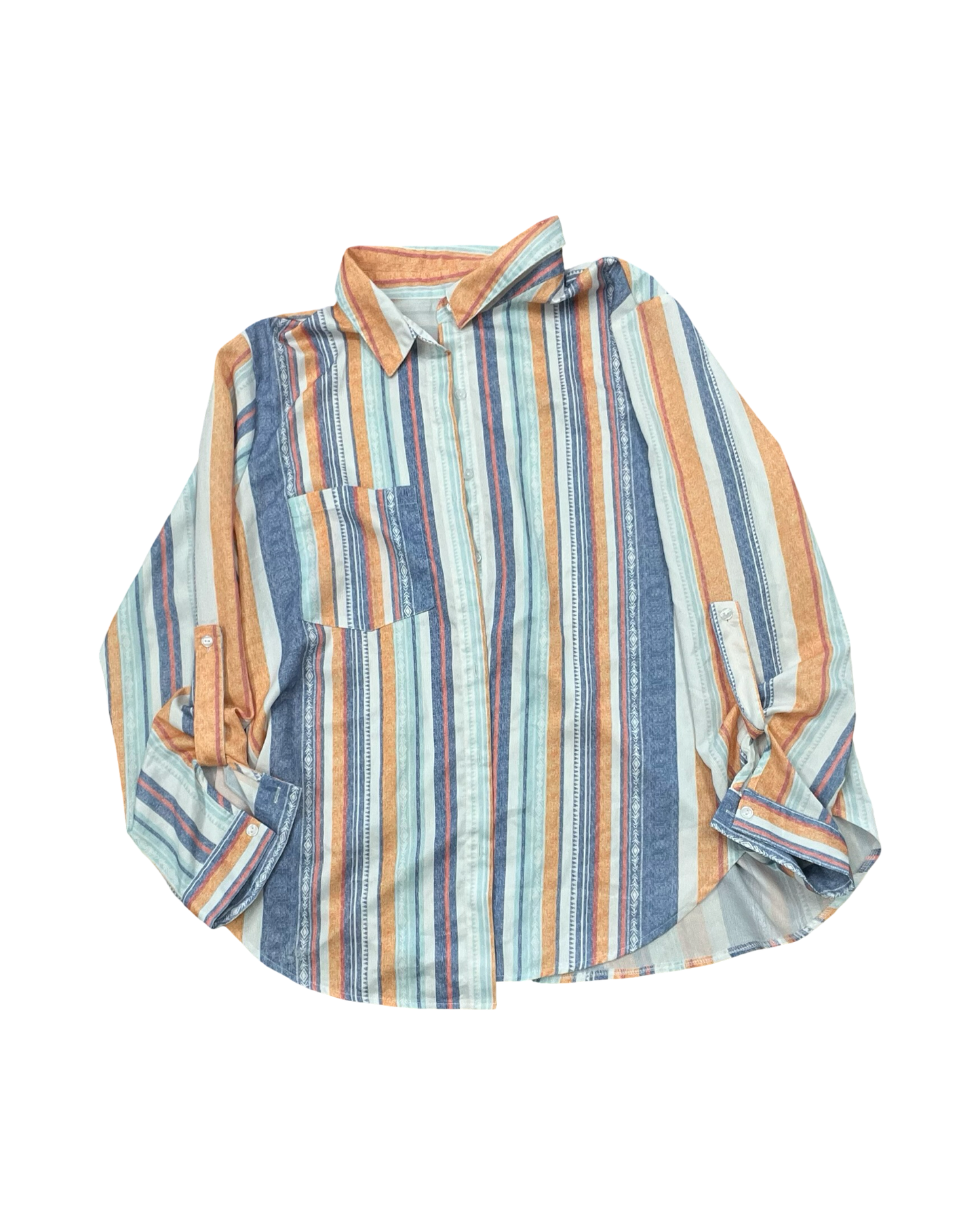 Blouse Ls By Clothes Mentor In Orange & White, Size:2X