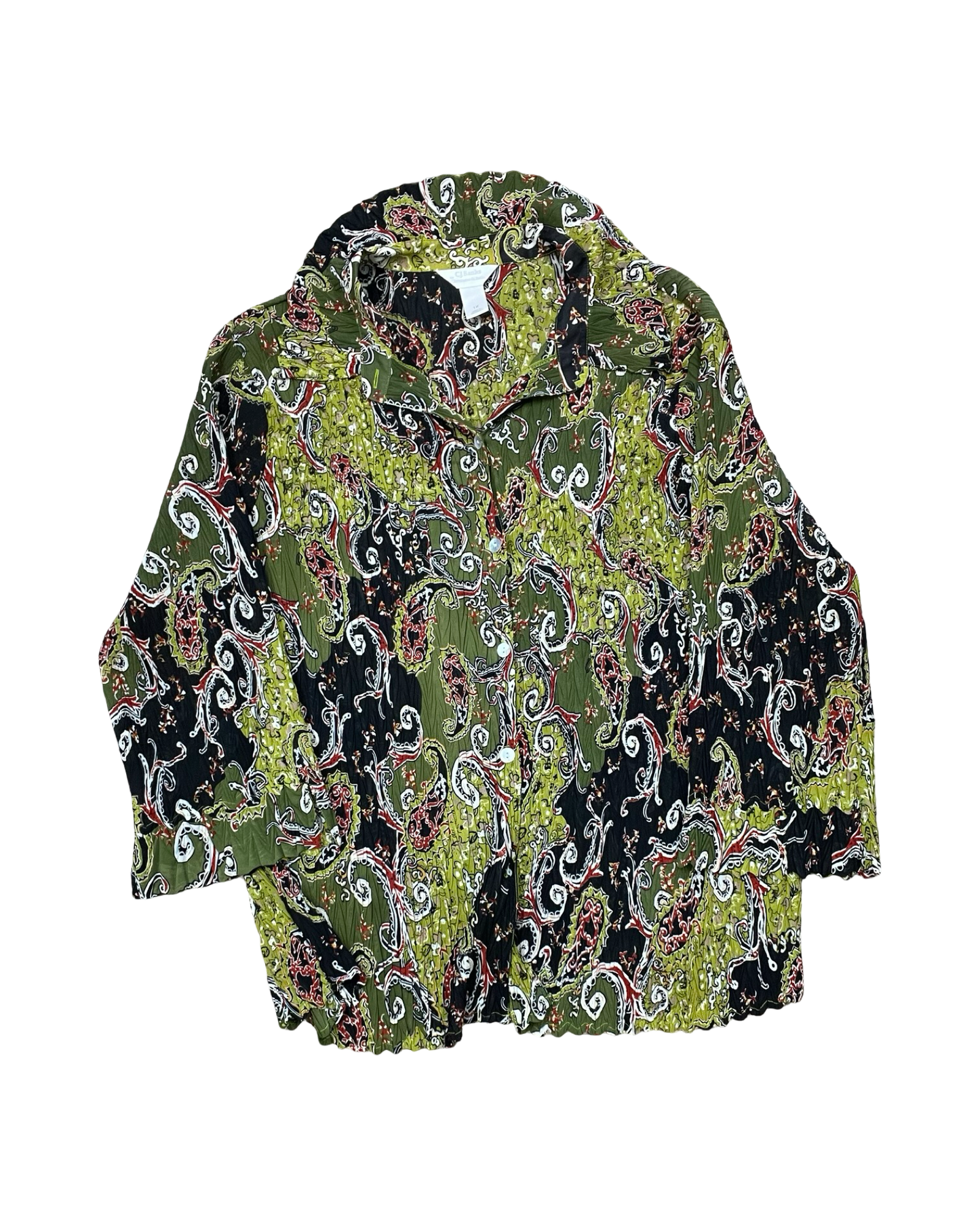 Blouse Ls By Cj Banks In Green, Size:1X