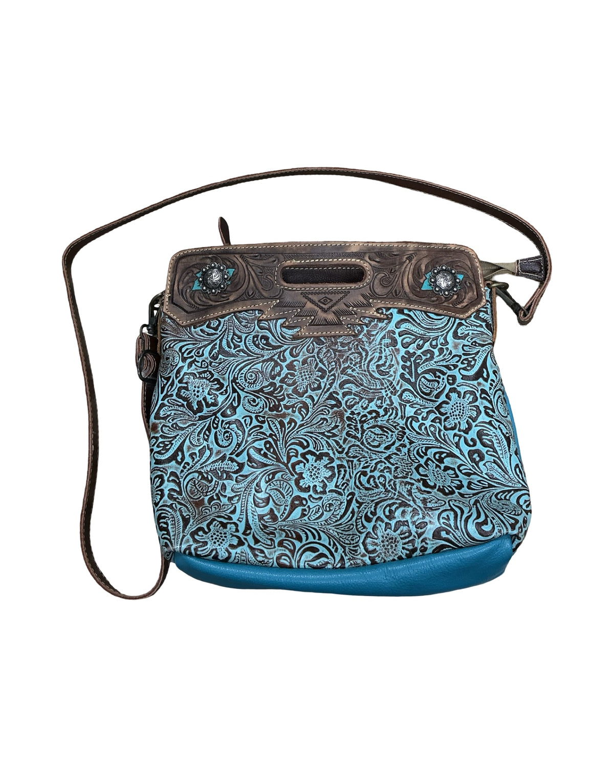 Handbag By Myra In Blue & Brown, Size:Medium