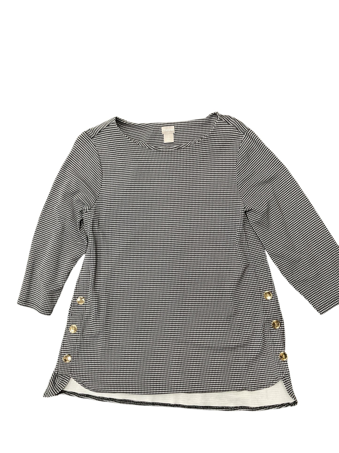 Top 3/4 Sleeve By Chicos In Black & White, Size:M