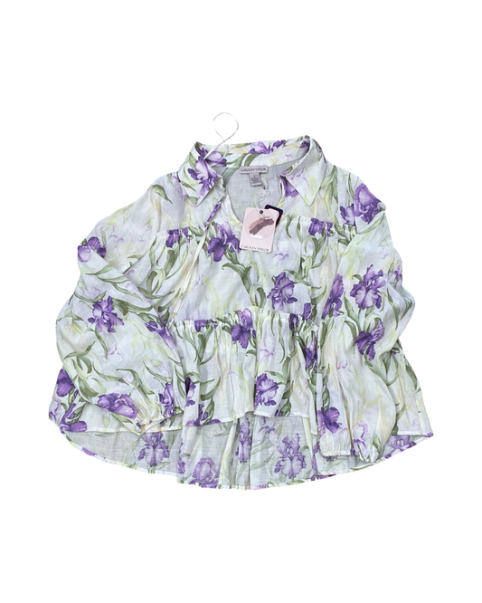 Top 3/4 Sleeve By Carolyn Taylor In Cream & Green, Size:L