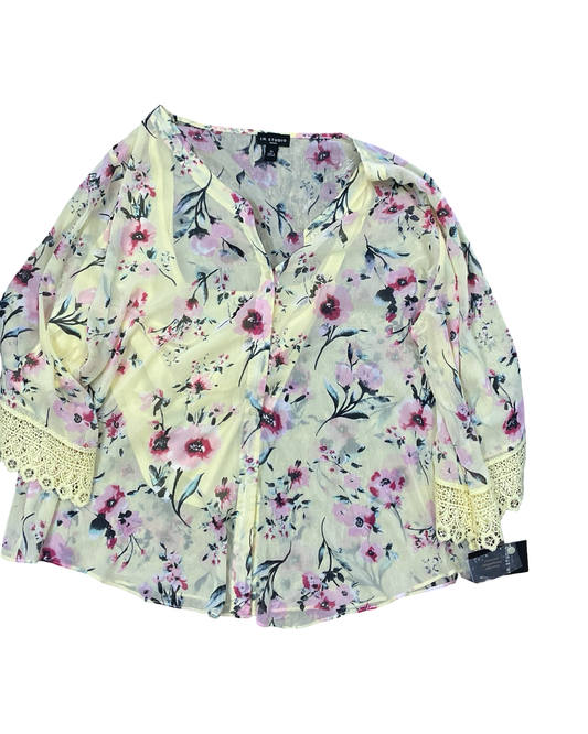Top 3/4 Sleeve By In Studio In Yellow, Size:3X