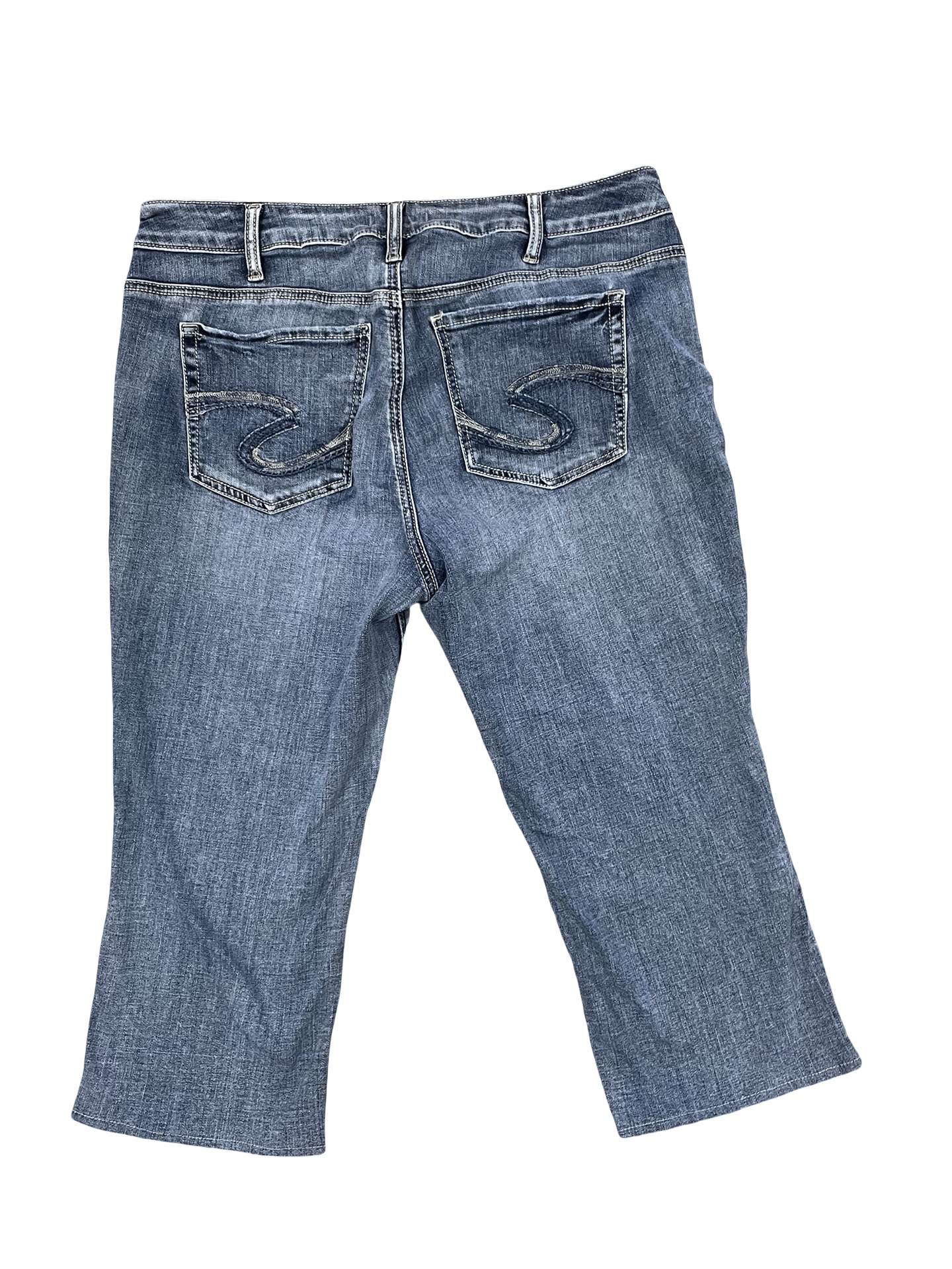 Jeans Cropped By Silver In Blue Denim, Size:16