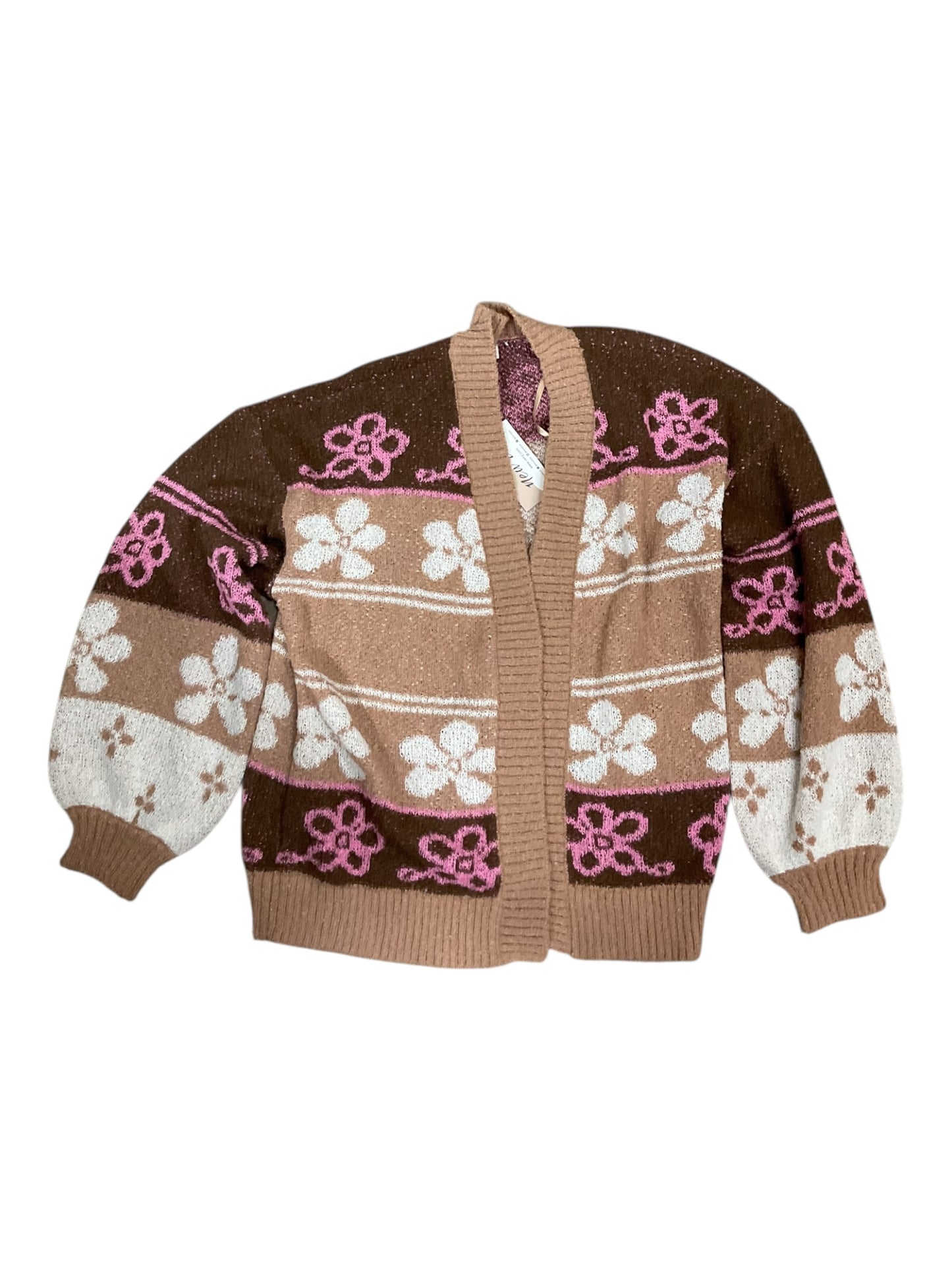 Sweater Cardigan By Clothes Mentor In Brown & Pink, Size:M
