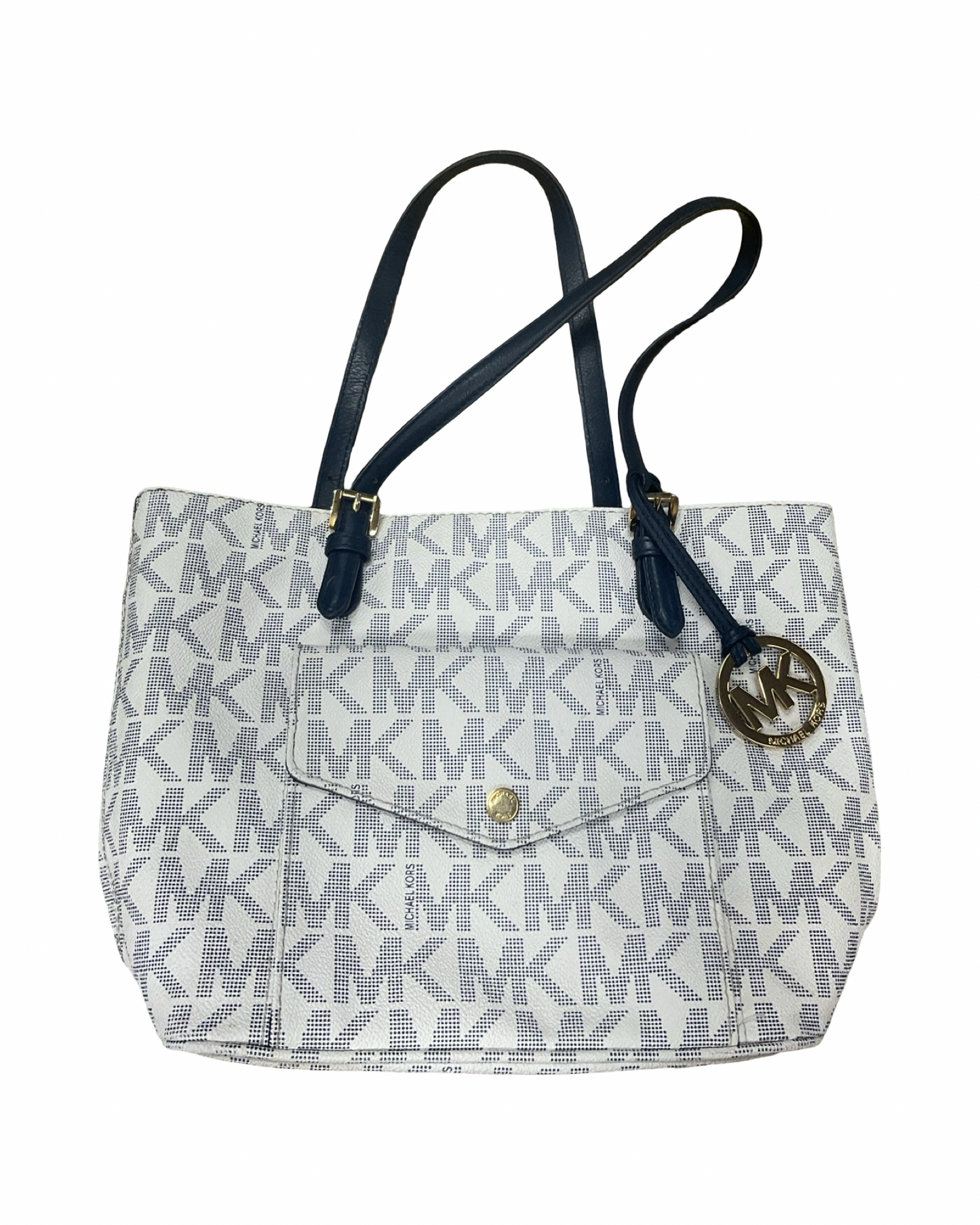 Handbag Designer By Kate Spade In Blue & White, Size:Medium