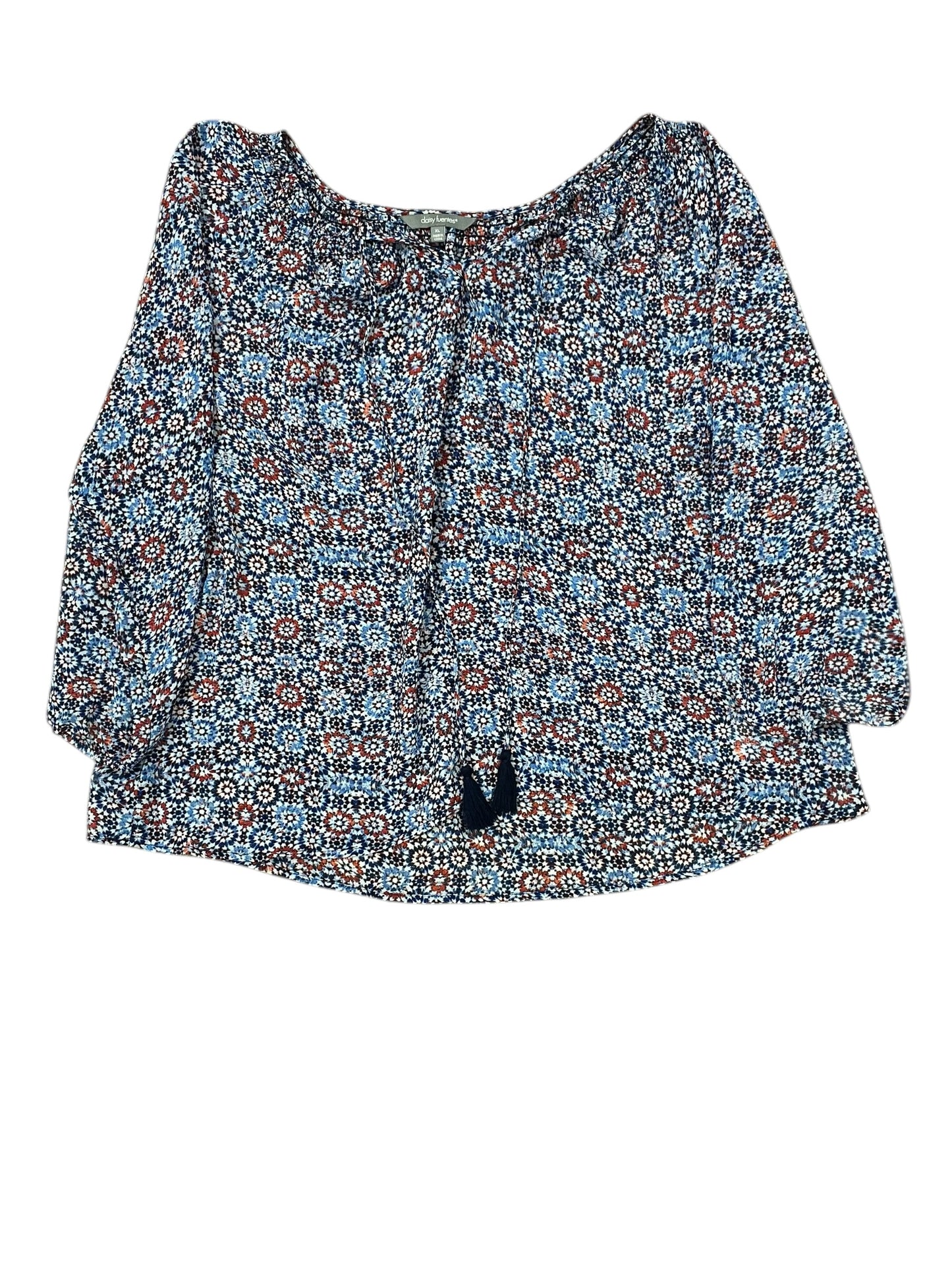 Top 3/4 Sleeve By Daisy Fuentes In Blue & Red & White, Size:Xl