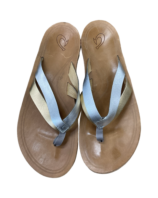 Sandals Flip Flops By Olukai In Gold & Silver, Size:10